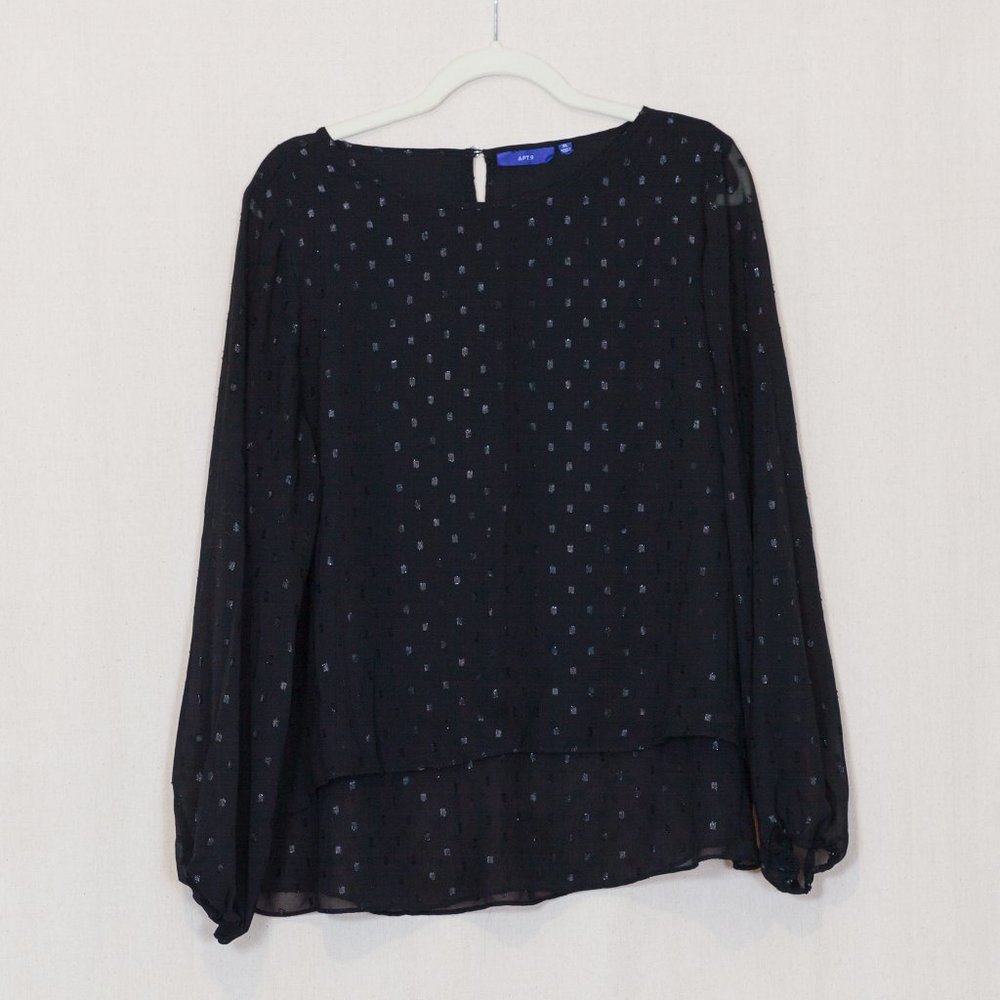 Black mesh glitter dotted long sleeve blouse